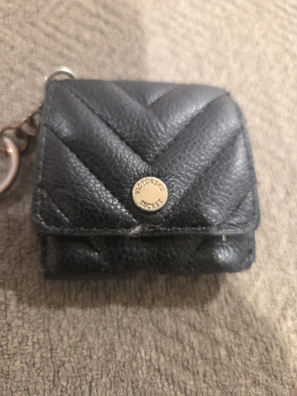Victoria's Secret Black Quilted Key & Card Holder with Gold Accent